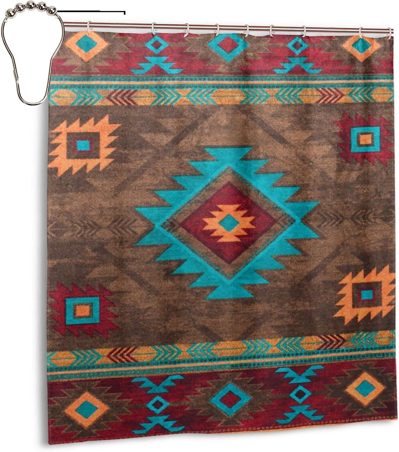 Navajo Native American Fabric Shower Curtain - Waterproof Tribal Bathroom Decor