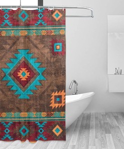Navajo Native American Fabric Shower Curtain - Waterproof Tribal Bathroom Decor