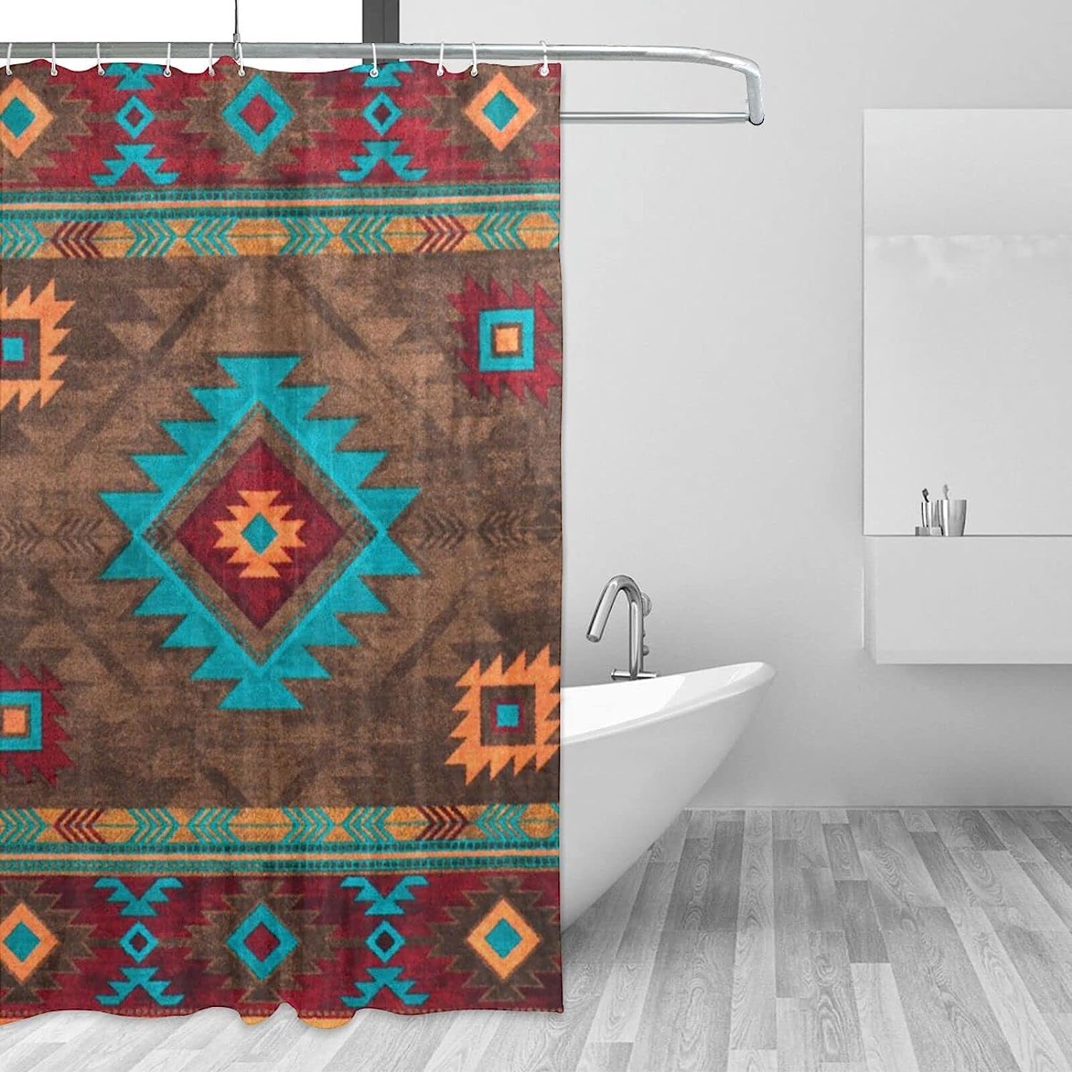 Navajo Native American Fabric Shower Curtain - Waterproof Tribal Bathroom Decor