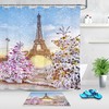 Navidad Torre Eiffel Tela Nieve Glass Designed Waterproof Fabric Shower Curtain