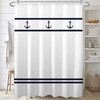 Navy Anchor Nautical Shower Curtain - Blue And White Striped Bath Curtain With Water Resistant Fabric