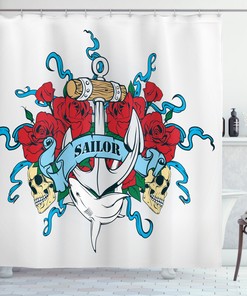 Navy Anchor Skeleton Bones Roses Bouquet Wildlife Dolphin Shower Curtain