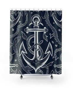 Navy Blue Boho Box Shower Curtain with Colorful Circle Ornate Medallion Design