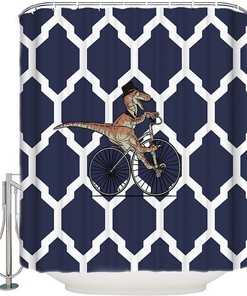 Navy Blue Dinosaur Moroccan Texture Shower Curtain for Bathroom