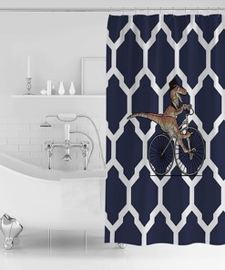 Navy Blue Dinosaur Moroccan Texture Shower Curtain for Bathroom