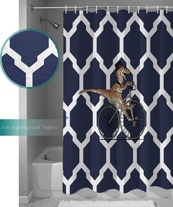 Navy Blue Dinosaur Moroccan Texture Shower Curtain for Bathroom