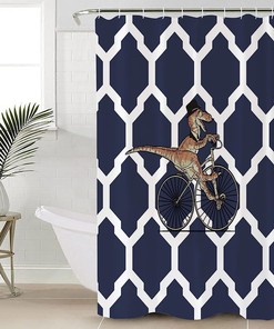 Navy Blue Dinosaur Moroccan Texture Shower Curtain for Bathroom