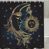 Navy Blue Fabric Shower Curtain With Celestial Moon Sun And Stars Design