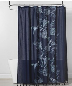 Navy Blue Floral Peacock Shower Curtain by Threshold