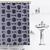 Navy Blue Geometric Bow Tile Fabric Shower Curtain, Elegant Bathroom Decor with Modern Design