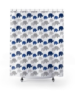 Navy Blue Gray Woodland Pine Tree Forest Animals Shower Curtain for Rustic Cabin Lodge Bathroom Farmhouse Room Decor 