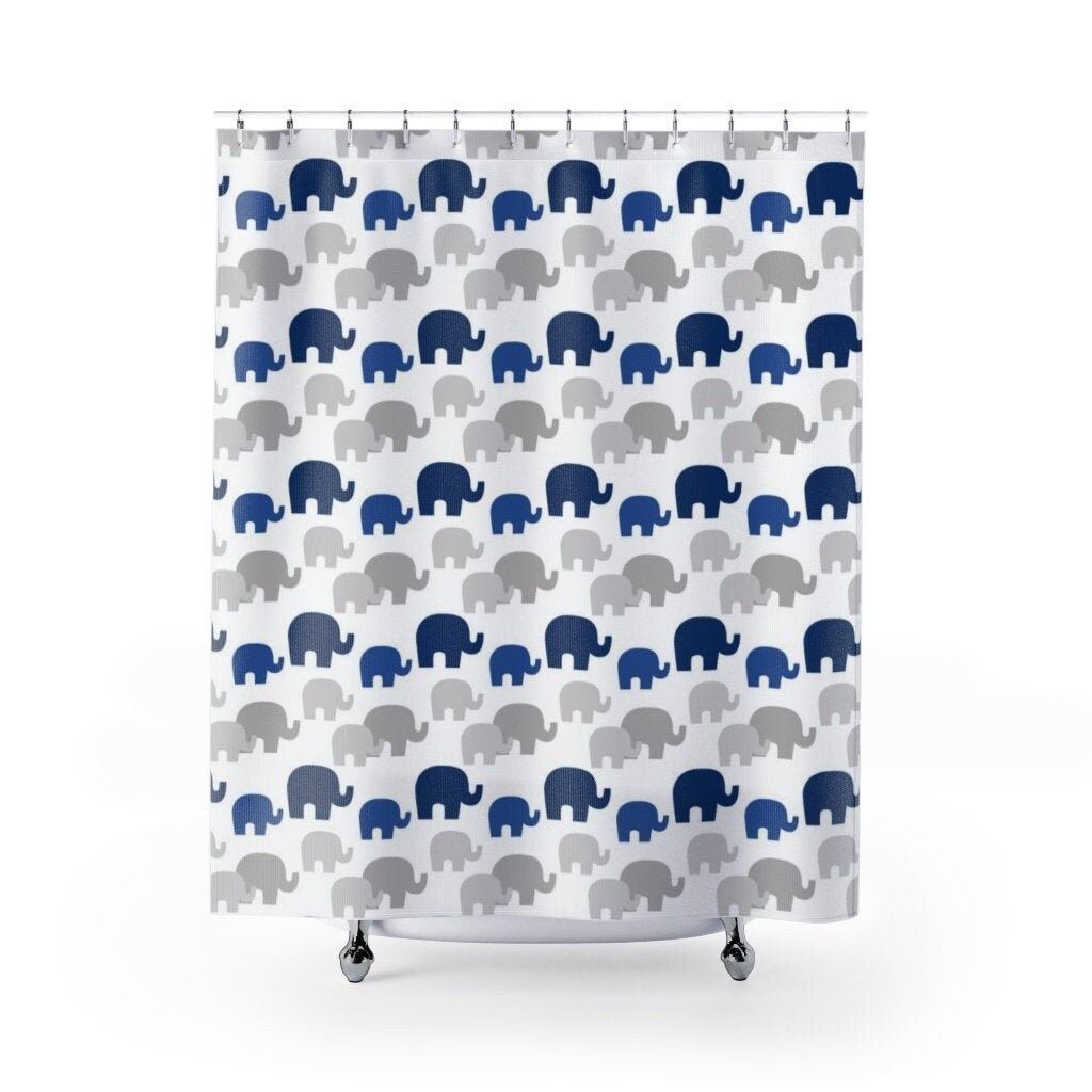 Navy Blue Gray Woodland Pine Tree Forest Animals Shower Curtain for Rustic Cabin Lodge Bathroom Farmhouse Room Decor