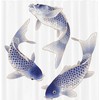Navy Blue Koi Fish Watercolor Shower Curtain Fabric with White Background- Oceanic Life Bathroom Dcor