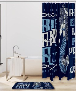Navy Blue Marine Mermaid Waterproof Shower Curtain for the Bathroom