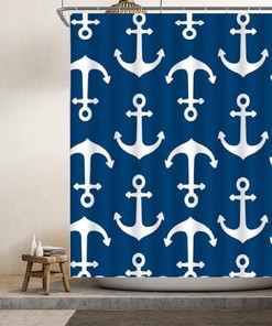 Navy Blue Nautical Anchor Ocean Sea Life Marine Anchor Shower Curtain