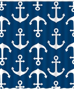 Navy Blue Nautical Anchor Ocean Sea Life Marine Anchor Shower Curtain