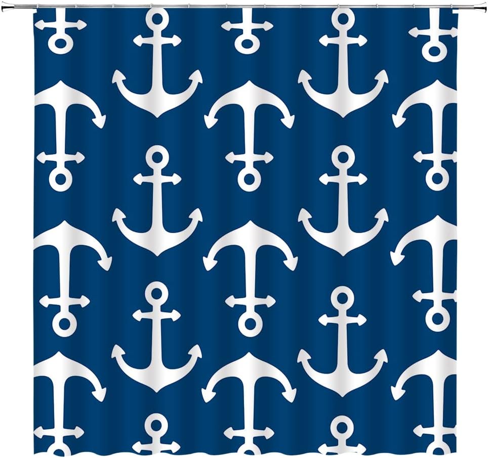 Navy Blue Nautical Anchor Ocean Sea Life Marine Anchor Shower Curtain