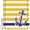 Navy Blue Nautical Anchor Print Shower Curtain with Yellow Stripe Pattern for Modern Bathroom Decor