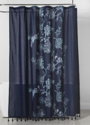 Navy Blue Placement Floral Shower Curtain by Threshold