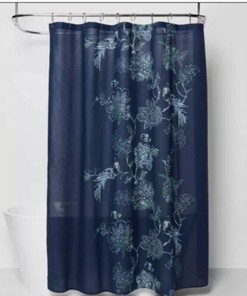Navy Blue Placement Floral Shower Curtain by Threshold