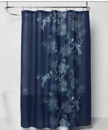 Navy Blue Placement Floral Shower Curtain by Threshold