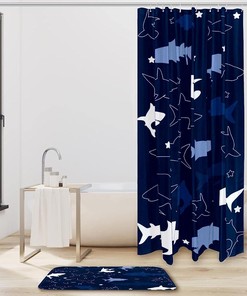 Navy Blue Sharks Waterproof Shower Curtain for Your Bathroom