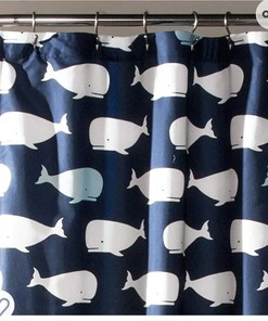 Navy Blue Whale Fabric Shower Curtain with Ocean Fish Animal Print for Kids Bathroom Decoration 