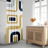 Navy Blue and Gold Abstract Geometric Lines Shower Curtain, Modern Minimalist Bath Decor with Mid-Century Vibe