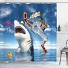 Navy Fish and Sharks Print Sealife Shower Curtain for Bathroom