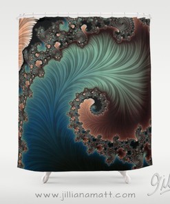 Navy Geometric Design Fabric Shower Curtain with Mint Green and Blue 