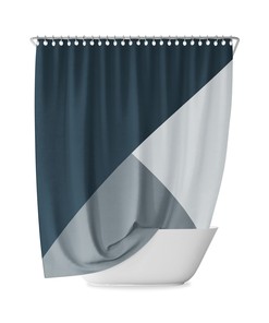 Navy Geometric Shower Curtain with Abstract Blue Sea Gradient and Retro Mix 