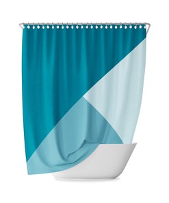 Navy Geometric Shower Curtain with Abstract Blue Sea Gradient and Retro Mix