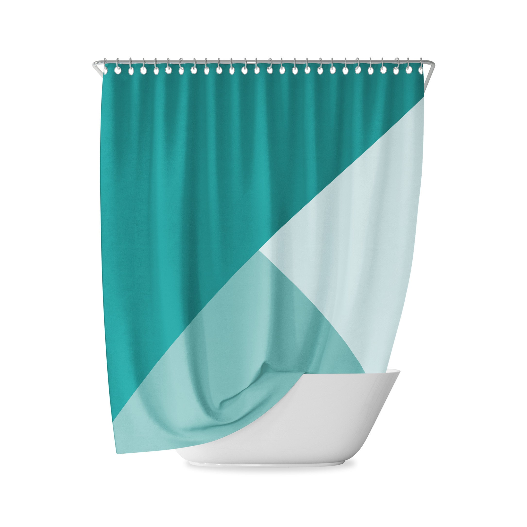 Navy Geometric Shower Curtain with Abstract Blue Sea Gradient and Retro Mix