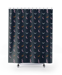 Navy Many Moons Shower Curtain, Minimalist and Modern Design