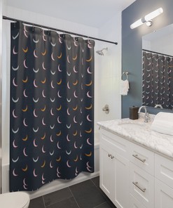 Navy Many Moons Shower Curtain, Minimalist and Modern Design