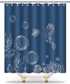 Navy Nautical Sea Life Bathtub Shower Curtain for Kids Men Women 