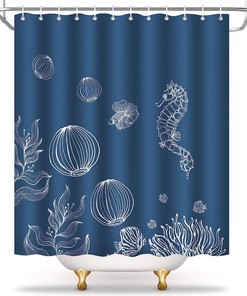 Navy Nautical Sea Life Bathtub Shower Curtain for Kids Men Women