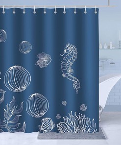 Navy Nautical Sea Life Bathtub Shower Curtain for Kids Men Women 