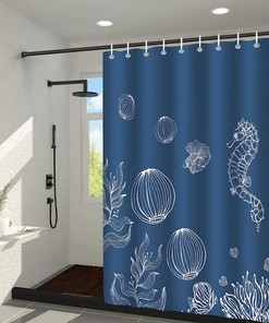Navy Nautical Sea Life Bathtub Shower Curtain for Kids Men Women 