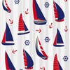 Navy Red White Sailing Boat Shower Curtain - Anchor Ocean Nautical Pirate Theme - Waterproof Washable Bathroom Decor