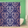 Navy Rose Gold Floral Damask Shower Curtain For Fabrics