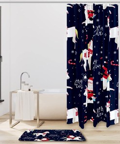 Navy Santa Bicorn Candies Christmas Shower Curtain - Waterproof Bathroom Decor