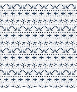 Navy Shower Curtain Anchor Starfish Sea Life Print for Beach Bathroom