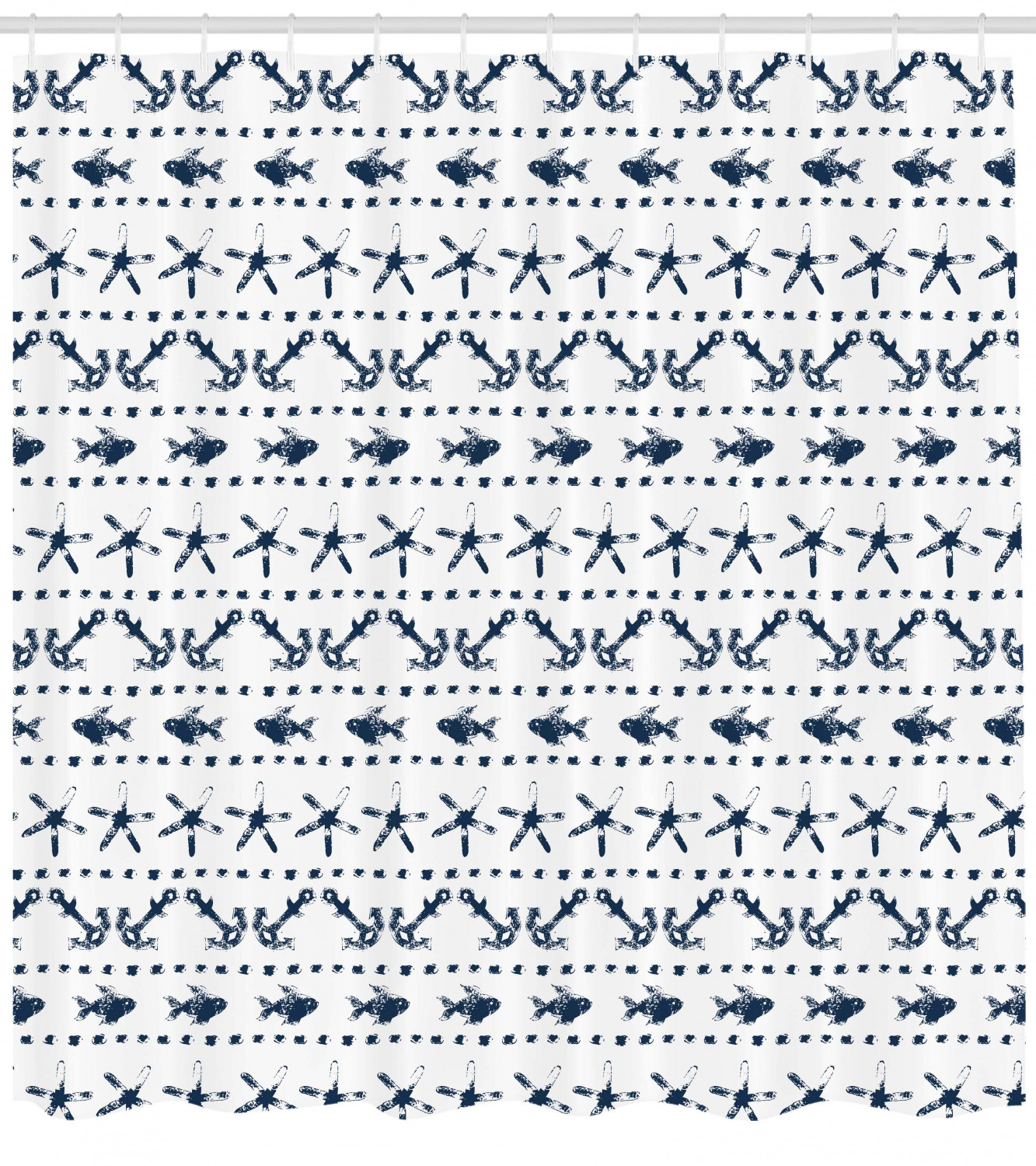 Navy Shower Curtain Anchor Starfish Sea Life Print for Beach Bathroom