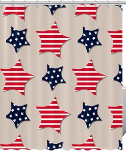 Navy Striped Shower Curtain with Star Pattern, Patriotic Decor
