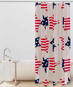 Navy Striped Shower Curtain with Star Pattern, Patriotic Decor