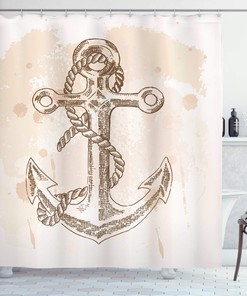 Navy Summer Holiday Anchor Shower Curtain, Illustration Of Anchor On Stained Background, Cloth Fabric Bathroom Decor