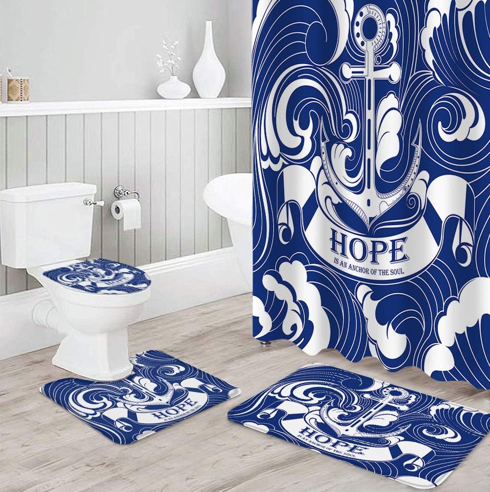 Navy White Hope Is The Anchor Of The Soul Shower Curtain Decorative - Image 2