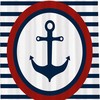 Navy White Red Shower Curtain - Ocean Anchor Nautical Pirate Stripes - Waterproof Washable Bathroom Decor
