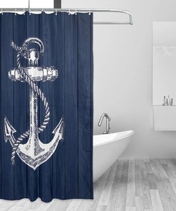 Navy Wooden Anchor Coastal Nautical Beach Beachy Ocean Home Decor Shower Curtain